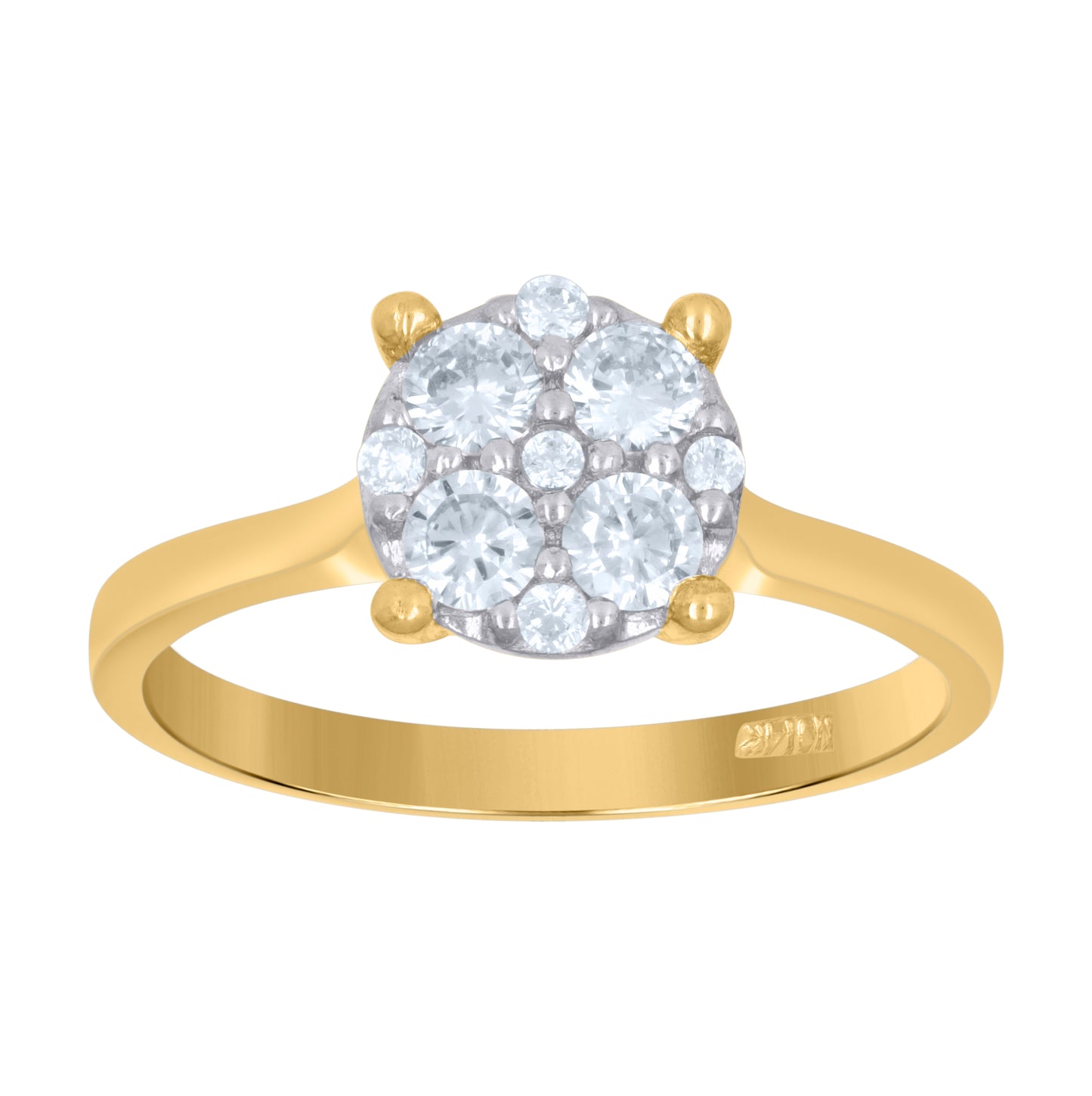 14K Two-Tone Gold Womens Cubic Zirconia Cluster Round Head Fancy Ring