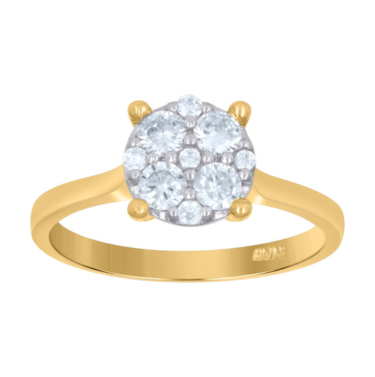 14K Two-Tone Gold Womens Cubic Zirconia Cluster Round Head Fancy Ring