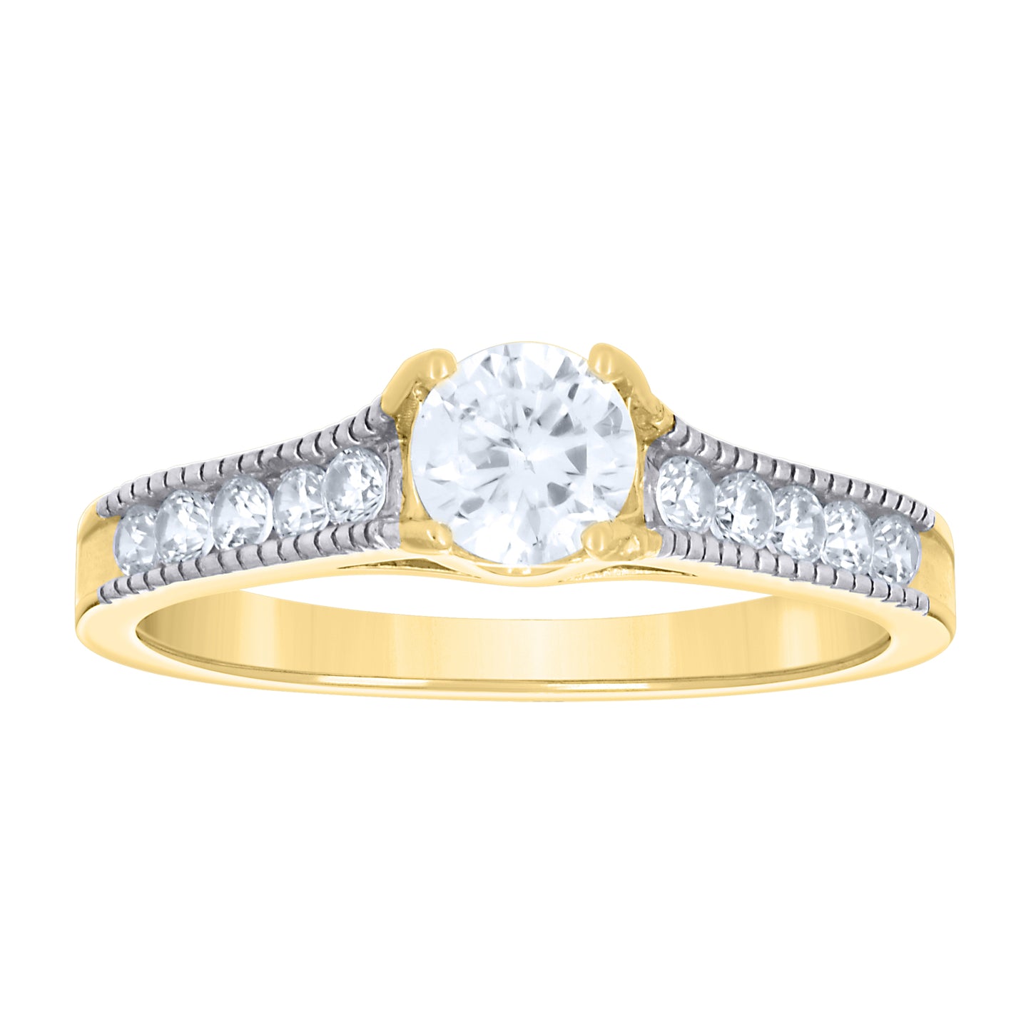 14K Gold Womens Two-Tone Cubic-Zirconia Center Stone White Size 7 Wedding Engagement Ring Band