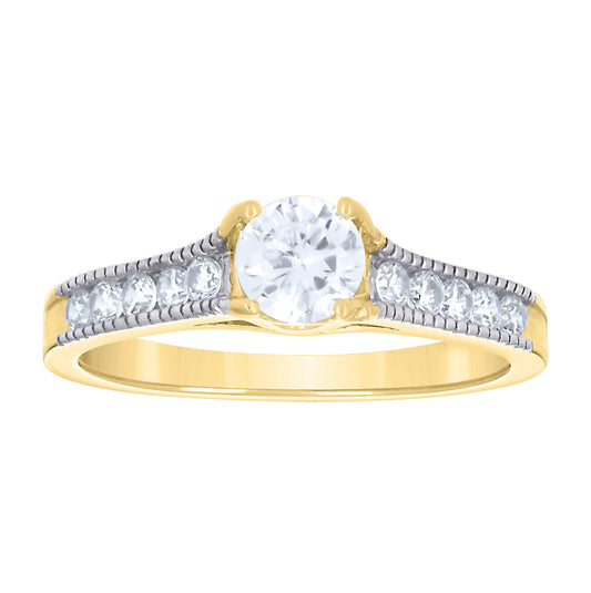 14K Gold Womens Two-Tone Cubic-Zirconia Center Stone White Size 7 Wedding Engagement Ring Band