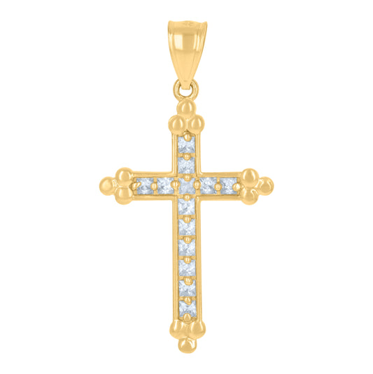 14K Yellow Gold Unisex Cubic-Zirconia Cross Religious Ht:38.3Mm Pendant Charm