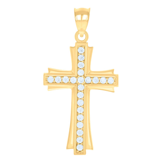 14K Gold Unisex Two-Tone Cubic-Zirconia Cross Religious Pendant Charm