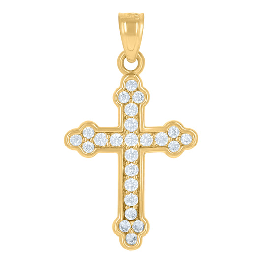 14K Gold Womens Two-Tone Cubic-Zirconia Cross Ht:27.8Mm Religious Pendant Charm
