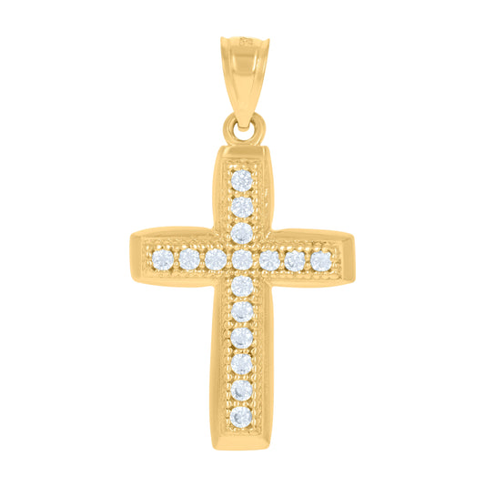14K Gold Unisex Two-Tone Diamond-Cut Cross Ht:30.2Mm Religious Pendant Charm