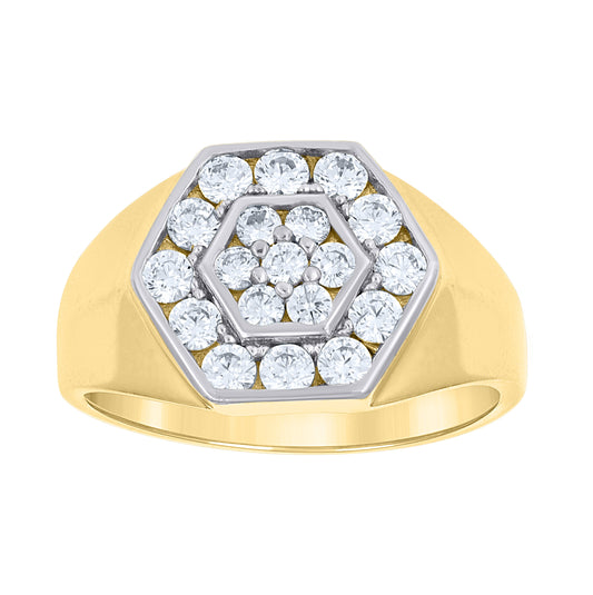 14K Two-Tone Gold Womens Cubic Zirconia Cluster Hexagon Head Fancy Ring