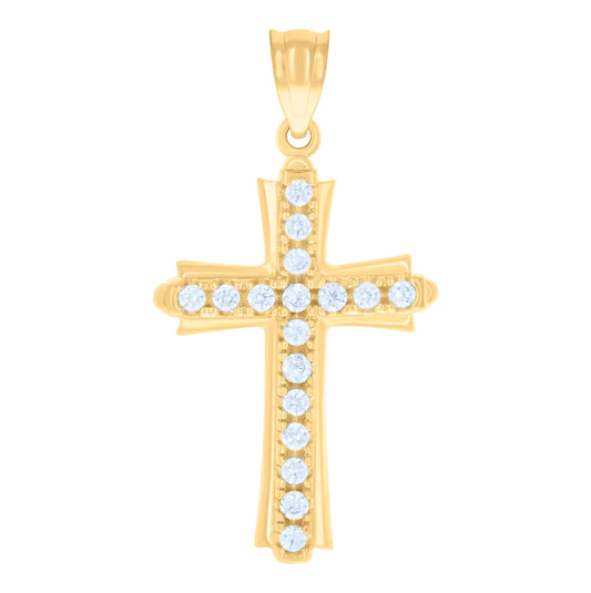 14K Gold Womens Two-Tone Diamond-Cut Cross Ht:28.2Mm Religious Pendant Charm