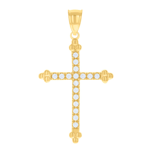 14K Gold Womens Two-Tone Diamond-Cut Cross Ht:34.6Mm Religious Pendant Charm