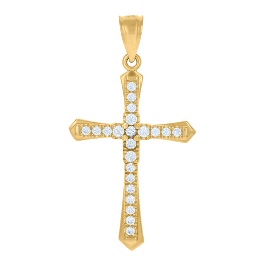 14K Gold Womens Two-Tone Cubic-Zirconia Cross Ht:33.5Mm Religious Pendant Charm