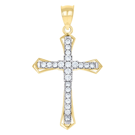 14K Gold Womens Two-Tone Diamond-Cut Cross Ht:35.4Mm Religious Pendant Charm