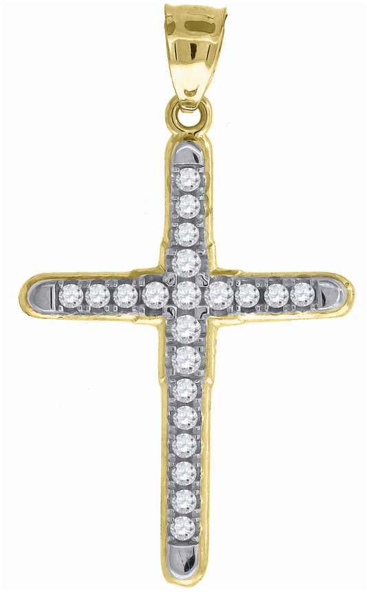 14K Gold Womens Two-Tone Diamond-Cut Cross Ht:34.3Mm Religious Pendant Charm