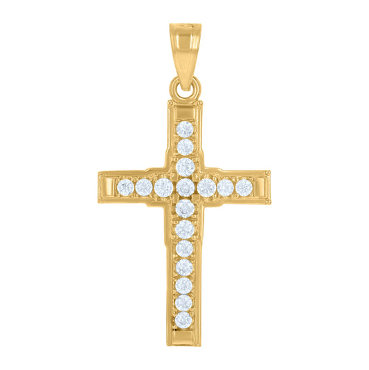 14K Gold Womens Two-Tone Diamond-Cut Cross Ht:29.5Mm Religious Pendant Charm