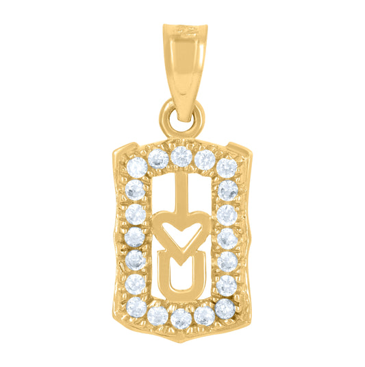 14K Gold Unisex Two-Tone Cubic-Zirconia I Love You Ht:19.2Mm Pendant Charm