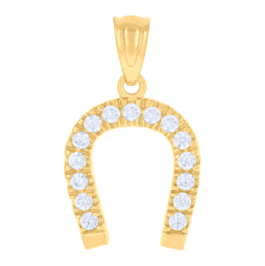 14K Gold Womens Two-Tone Diamond-Cut Horse Shoe Ht:19.1Mm Good Luck Pendant Charm