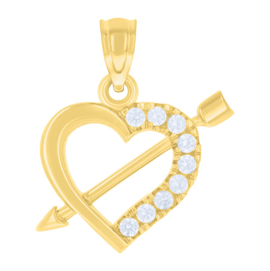14K Gold Womens Two-Tone Diamond-Cut Heart Arrow Ht:17Mm Love Pendant Charm