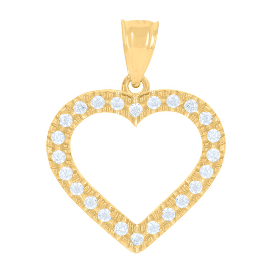 14K Yellow Gold Womens Cubic-Zirconia Heart Ht:23.9Mm Pendant Charm