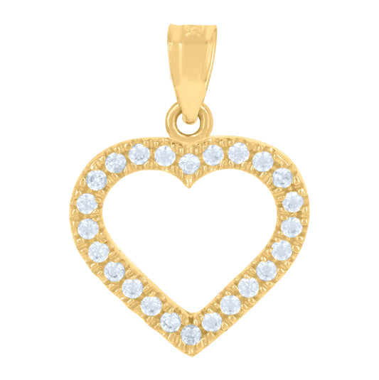 14K Yellow Gold Womens Cubic-Zirconia Heart Ht:18.9Mm Pendant Charm
