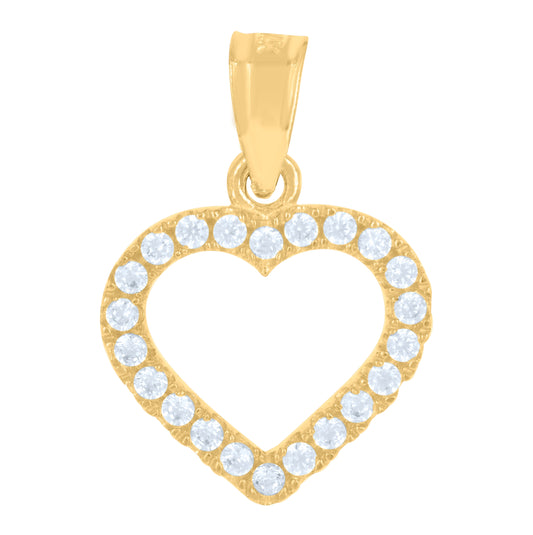 14K Yellow Gold Womens Cubic-Zirconia Heart Ht:18Mm Pendant Charm