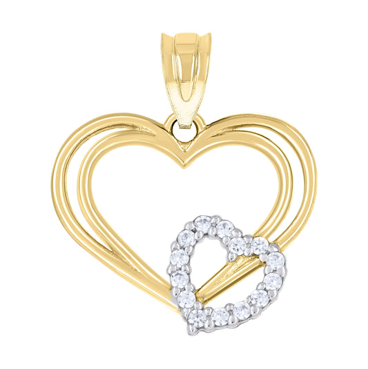 14K Gold Womens Two-Tone Diamond-Cut Love Ht:17.9Mm Heart Pendant Charm