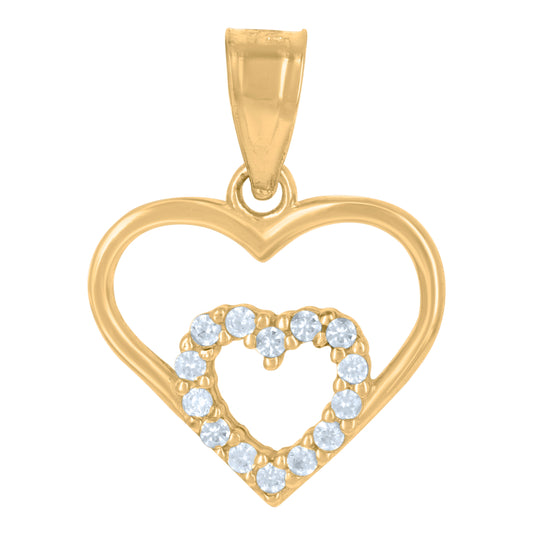 14K Gold Womens Two-Tone Diamond-Cut Love Ht:17.3Mm Heart Pendant Charm
