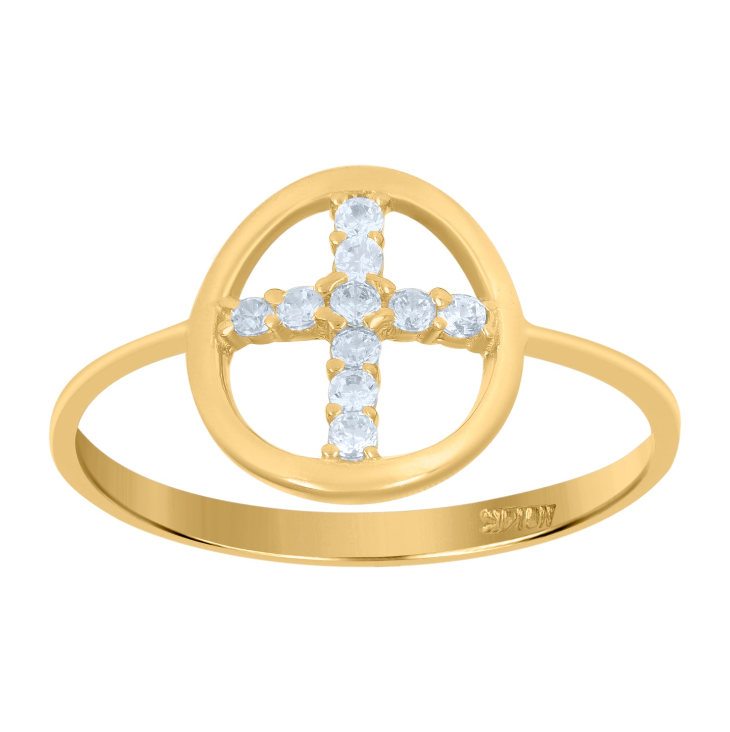 14K Gold Two-Tone Womens Cubic-Zirconia Cross Oval Head Size 7 Religious Ring Band