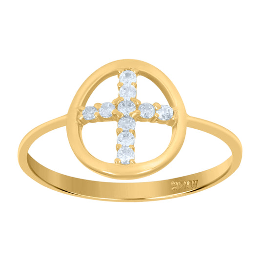 14K Gold Two-Tone Womens Cubic-Zirconia Cross Oval Head Size 7 Religious Ring Band