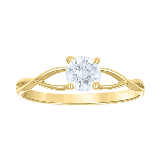14K Yellow Gold Womens Cubic Zirconia Twisted Engagement Ring