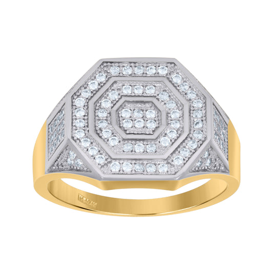 14K Two-Tone Gold Mens Cubic Zirconia Cluster Ring