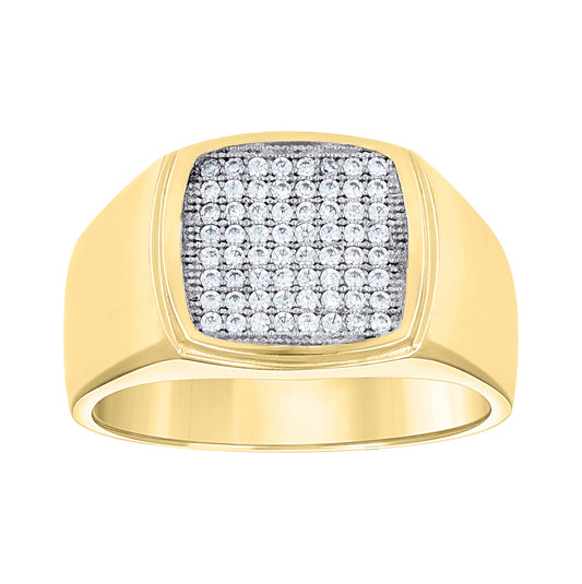14K Gold Mens Two-Tone Cubic-Zirconia Square Head Ring Band