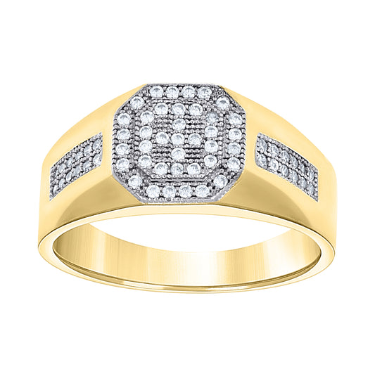 14K Two-Tone Gold Mens Cubic Zirconia Cluster Engagement Ring