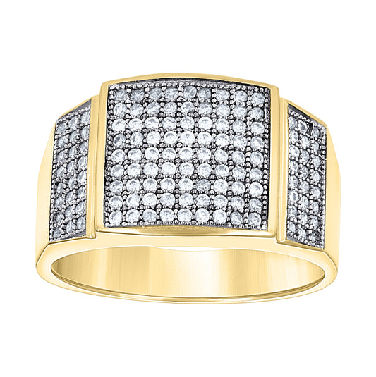 14K Two-tone Gold Mens Cubic Zirconia Cluster Square Head Ring