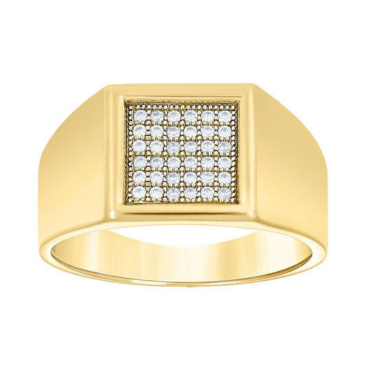 14K Two-Tone Gold Mens Cubic Zirconia Cluster Square Head Engagement Ring