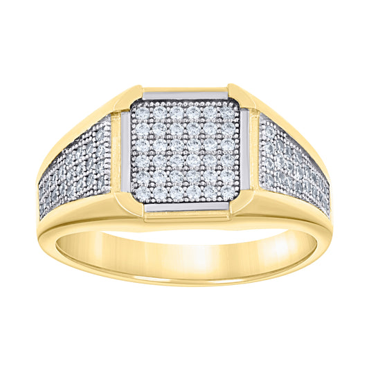 14K Two-Tone Gold Mens Cubic Zirconia Cluster Square Head Engagement Ring