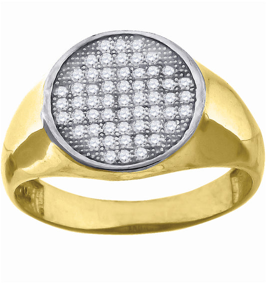 14K Two-Tone Gold Mens Cubic Zirconia Cluster Round Engagement Ring
