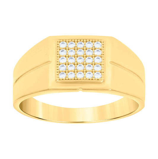 14K Two-Tone Gold Mens Cubic Zirconia Cluster Square Head Engagement Ring
