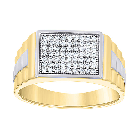 14K Gold Mens Two-Tone Cubic-Zirconia Rectangle Head Wedding Engagement Ring Band