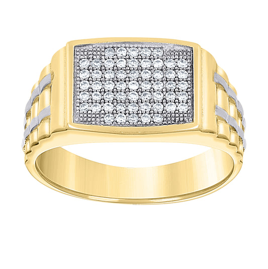 14K Two-Tone Gold Mens Cubic Zirconia Cluster Engagement Ring