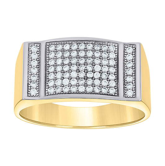 14K Gold Mens Two-Tone Cubic-Zirconia Rectangle Shape Head Wedding Engagement Ring Band