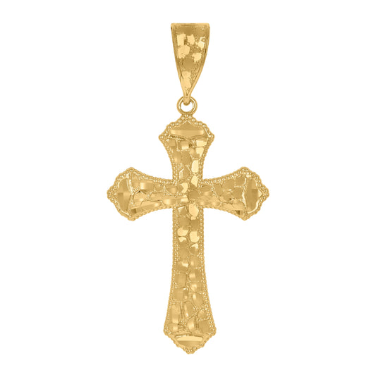 14K Yellow Gold Womens Diamond-Cut Nugget Cross Ht:55.5Mm Religious Pendant Charm