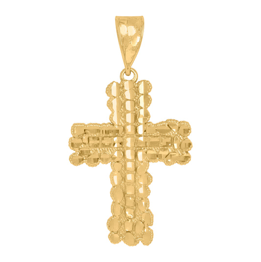 14K Yellow Gold Womens Diamond-Cut Nugget Cross Ht:16.4Mm Religious Pendant Charm