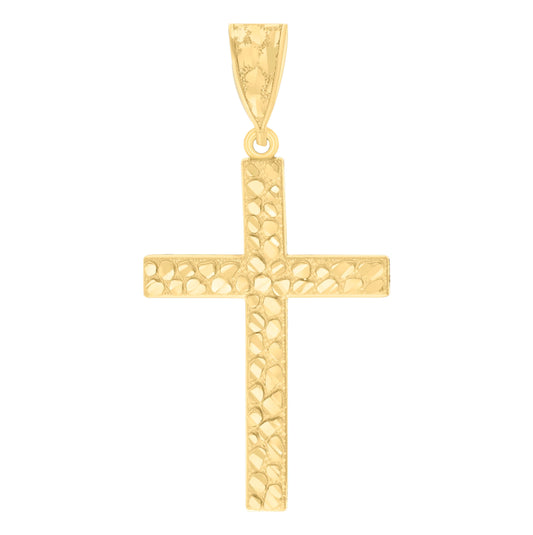 14K Yellow Gold Womens Diamond-Cut Nugget Cross Ht:53.5Mm Religious Pendant Charm