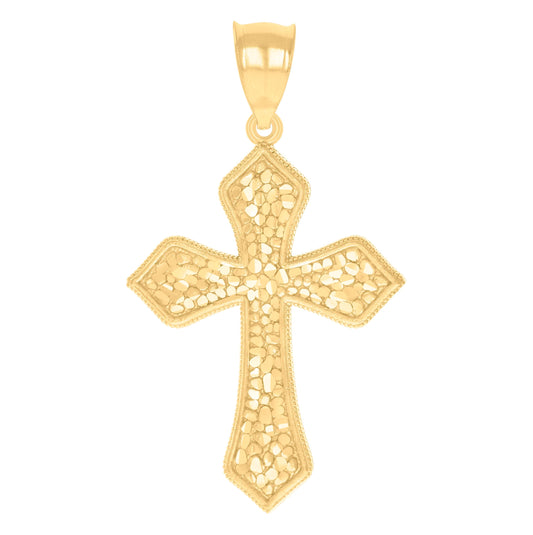 14K Yellow Gold Womens Diamond-Cut Cross Ht:53Mm Religious Pendant Charm