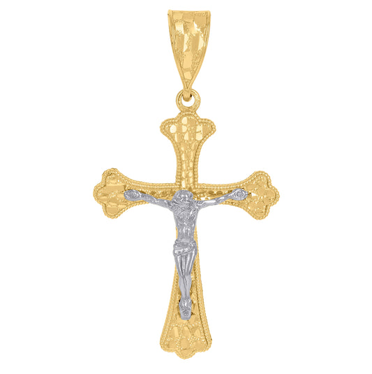 14K Gold Womens Two-Tone Nugget Cross Crucifix Ht:54.4Mm Religious Pendant Charm