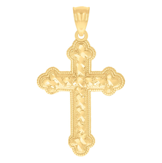 14K Yellow Gold Womens Diamond-Cut Nugget Cross Ht:40Mm Religious Pendant Charm