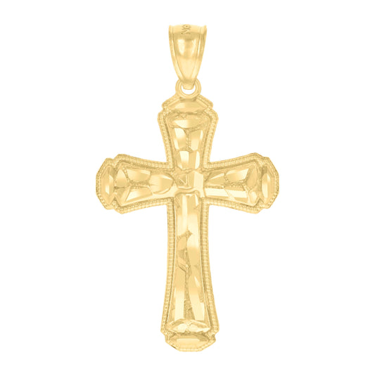 14K Gold Womens Yellow Diamond-Cut Nugget Cross Ht:39.6Mm Religious Pendant Charm