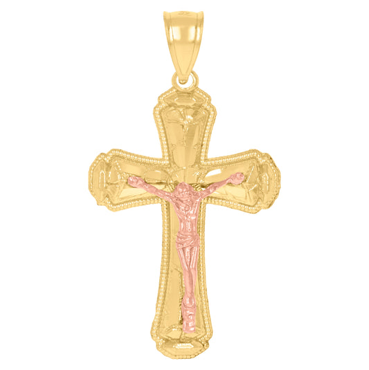 14K Gold Womens Two-Tone Nugget Cross Crucifix Religious Ht:39.7Mm Pendant Charm