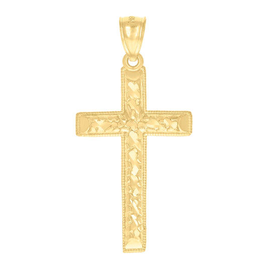 14K Yellow Gold Womens Diamond-Cut Textured Cross Religious Charm Pendant