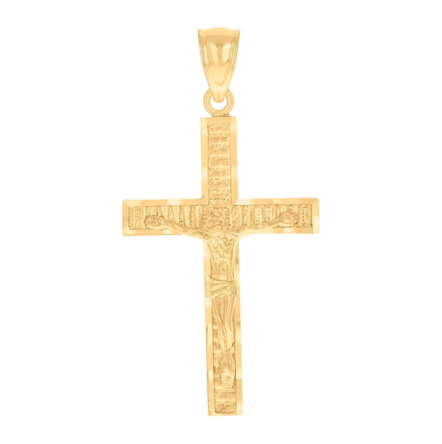 14K Gold Womens Two-Tone Diamond-Cut Nugget Cross Crucifix Jesus Ht:37.7Mm Pendant Charm