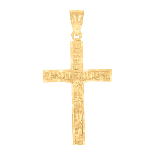 14K Gold Womens Two-Tone Diamond-Cut Nugget Cross Crucifix Jesus Ht:37.7Mm Pendant Charm
