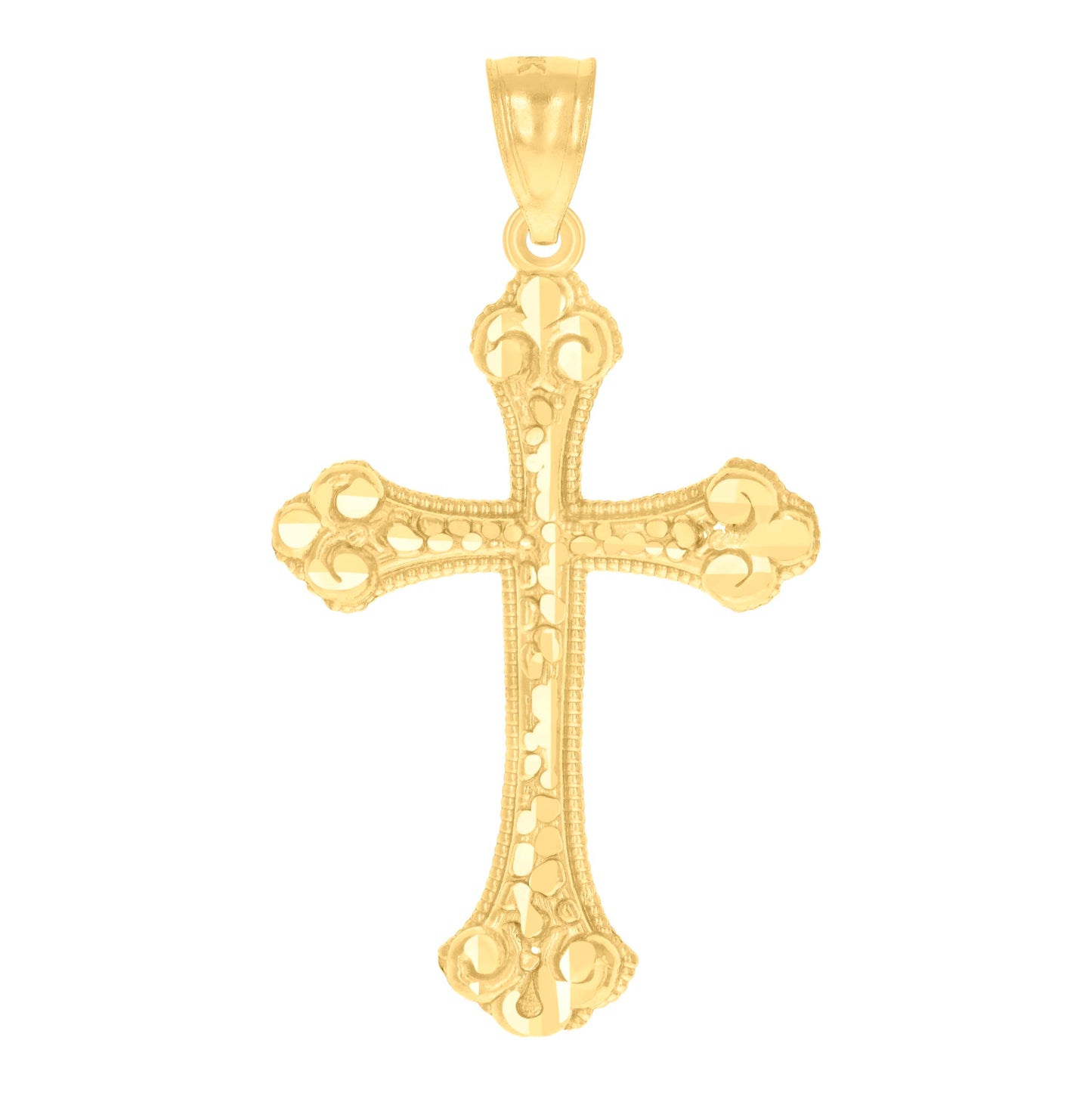 14K Yellow Gold Unisex Diamond-Cut Cross Ht:40.5Mm Religious Pendant Charm