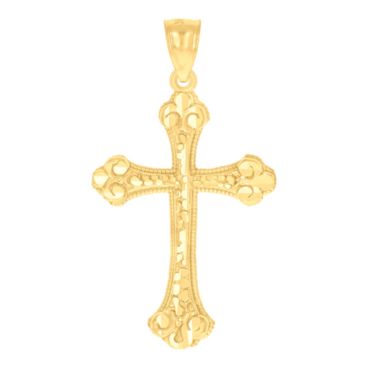 14K Yellow Gold Unisex Diamond-Cut Cross Ht:40.5Mm Religious Pendant Charm